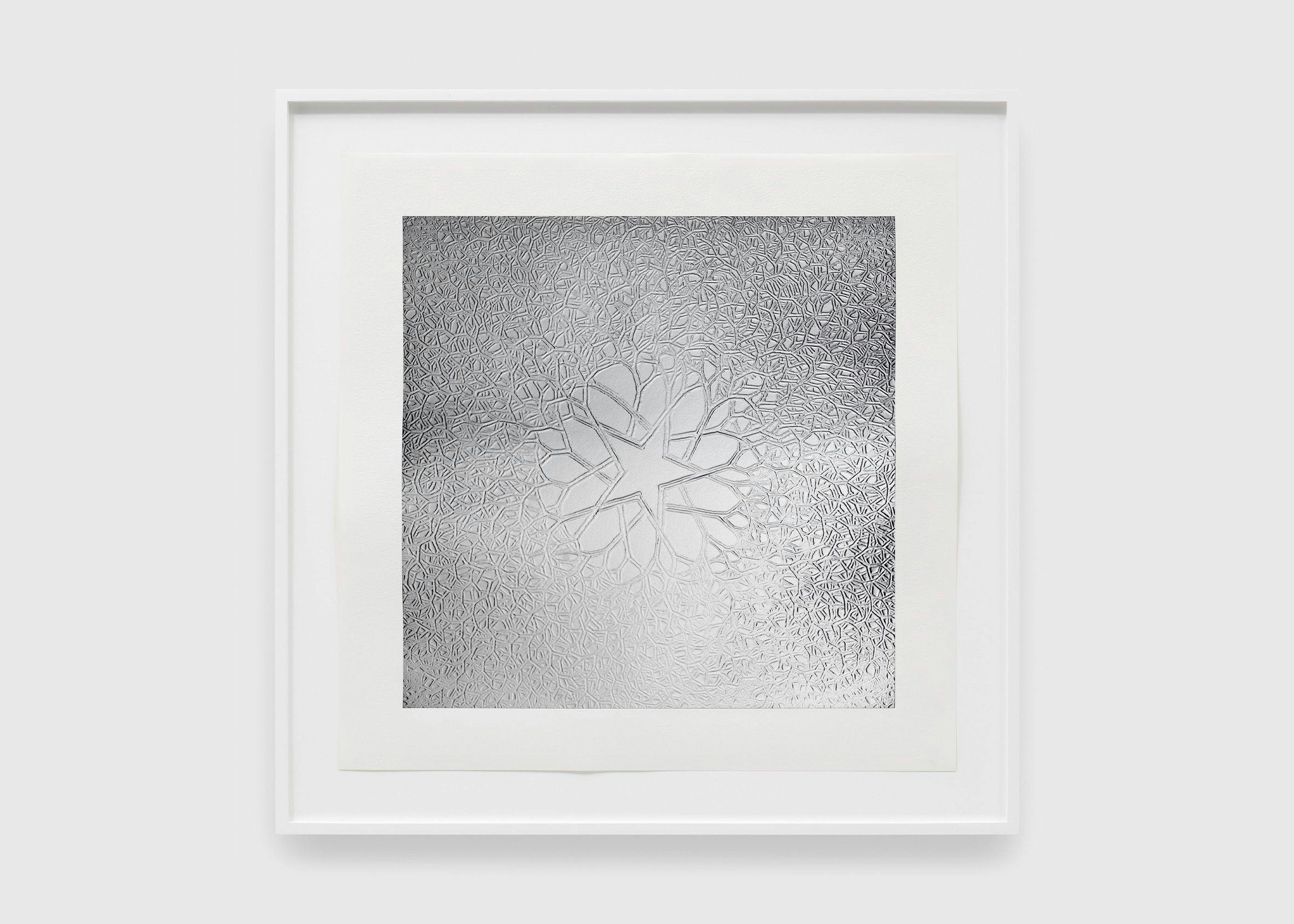  A print by Ruth Asawa, titled Untitled (P.002-I Tied-Wire Sculpture Drawing with Five-Pointed Center Star, Embossed [Silver]), dated 1973.