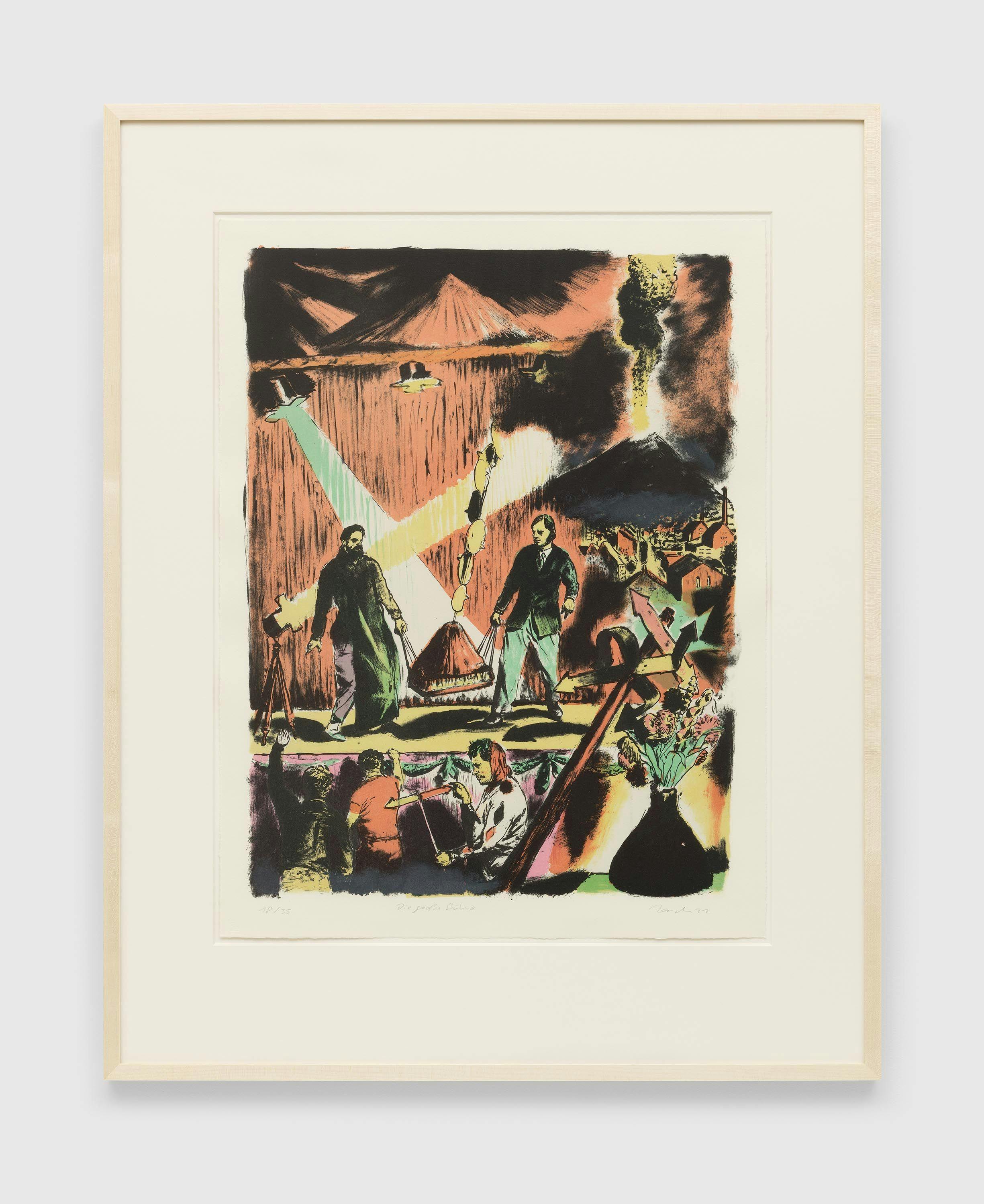 A print by Neo Rauch, titled Die große Bühne, dated 2022.
