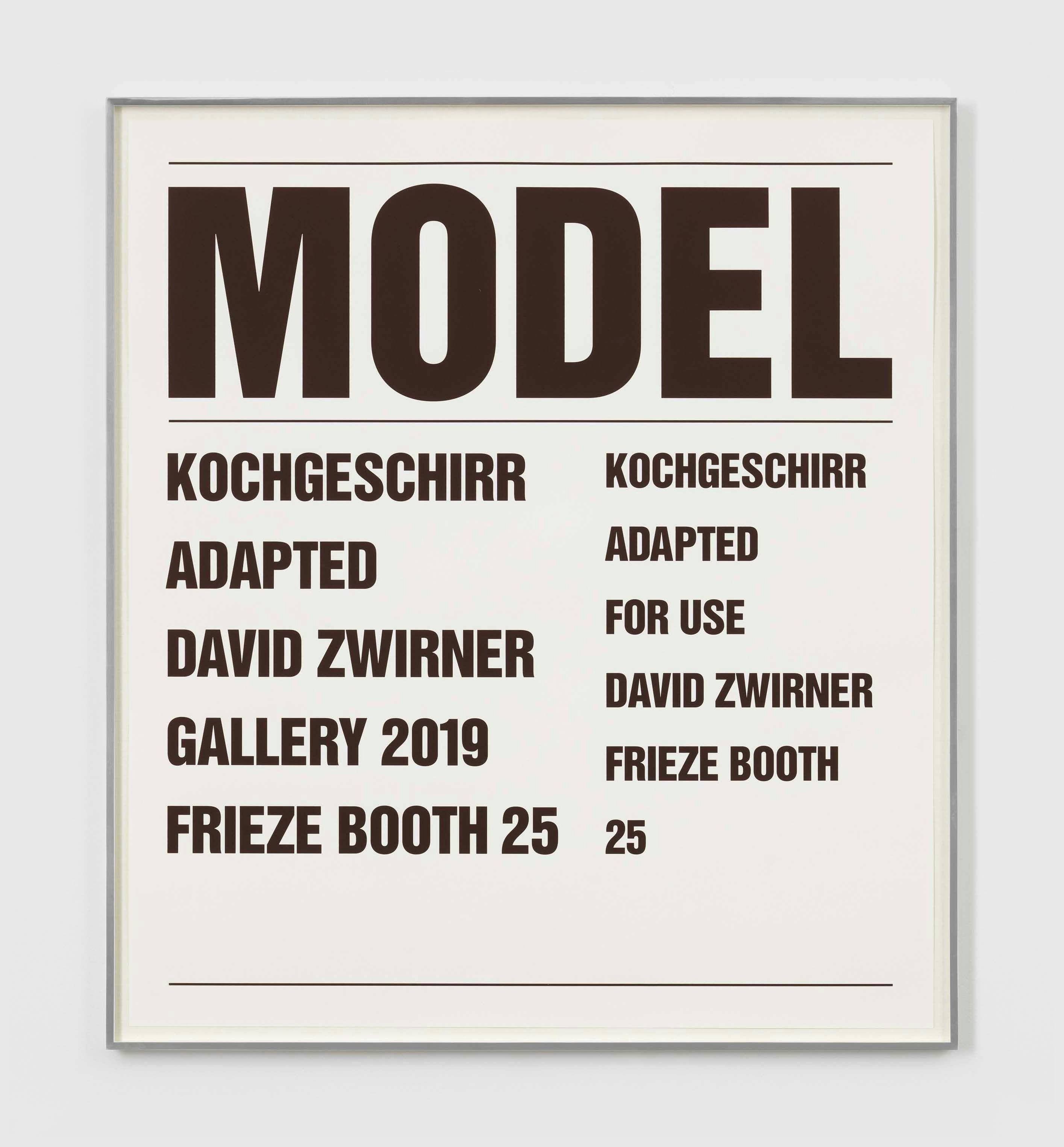 A poster by Christopher Williams, called Untitled (David Zwirner, Frieze Booth 25, New York, 2019), dated 2019.